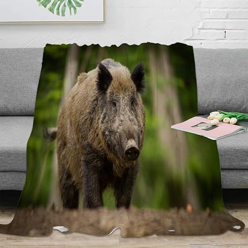 Kuscheldecke Wildschwein Flauschige Wohndecke für Sofa Couch Bett, Weiche Warme Flanell Fleecedecke als Tagesdecke Sofaüberwurf Wolldecke oder Couchdecke 180x200 cm Wilde Tiere von Boceoey