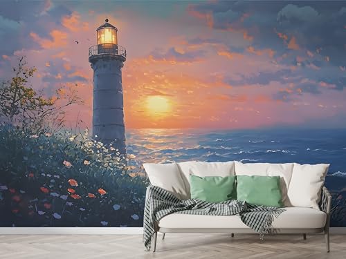 Leuchtturm Sonnenuntergang Tapete, Blume Fototapete, Ozean Wandpapier, Vliestapete Selbstklebende Wand Deko, Motivtapeten Schlafzimmer Wohnzimmer, 300x210 cm - M-523 Leuchtturm Sonnenuntergang Tapete, Blume Fototapete, Ozean Wandpapier, Vliestapete Selbstklebende Wand Deko, Motivtapeten Schlafzimmer Wohnzimmer, 300x210 cm - M-523 von Boceoey