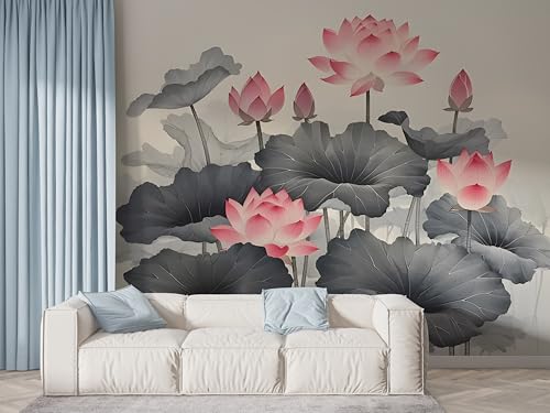 Lotus Aquarell Tapete, Botanisch Fototapete, Blühende Blume Wandpapier, Vliestapete Selbstklebende Wand Deko, Motivtapeten Schlafzimmer Wohnzimmer, 300x210 cm - F-424 von Boceoey
