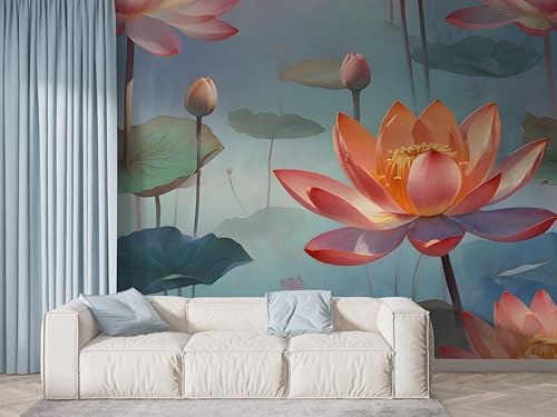 Lotus Aquarell Tapete, Botanisch Fototapete, Blühende Blume Wandpapier, Vliestapete Selbstklebende Wand Deko, Motivtapeten Schlafzimmer Wohnzimmer, 450x315 cm - F-412 Lotus Aquarell Tapete, Botanisch Fototapete, Blühende Blume Wandpapier, Vliestapete Selbstklebende Wand Deko, Motivtapeten Schlafzimmer Wohnzimmer, 450x315 cm - F-412 von Boceoey