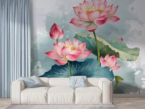 Lotus Blumen Tapete, Pflanzenteich Fototapete, Seerose Wandpapier, Vliestapete Selbstklebende Wand Deko, Motivtapeten Schlafzimmer Wohnzimmer, 200x140 cm - F-539 von Boceoey