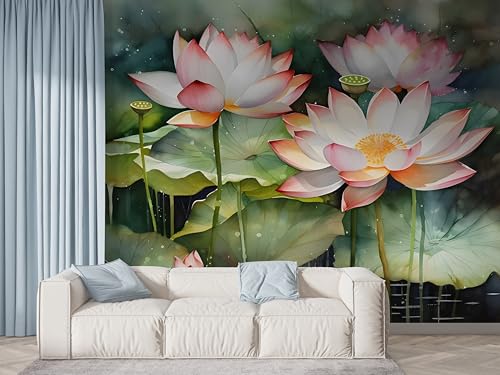 Lotus Blumen Tapete, Pflanzenteich Fototapete, Seerose Wandpapier, Vliestapete Selbstklebende Wand Deko, Motivtapeten Schlafzimmer Wohnzimmer, 400x280 cm - F-479 Lotus Blumen Tapete, Pflanzenteich Fototapete, Seerose Wandpapier, Vliestapete Selbstklebende Wand Deko, Motivtapeten Schlafzimmer Wohnzimmer, 400x280 cm - F-479 von Boceoey