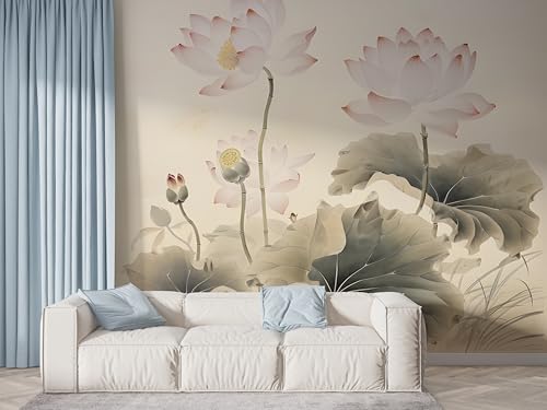 Lotus Blumen Tapete, Pflanzenteich Fototapete, Seerose Wandpapier, Vliestapete Selbstklebende Wand Deko, Motivtapeten Schlafzimmer Wohnzimmer, 400x280 cm - F-491 von Boceoey