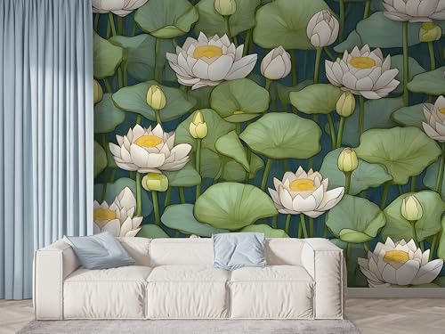 Lotus Blumen Tapete, Pflanzenteich Fototapete, Seerose Wandpapier, Vliestapete Selbstklebende Wand Deko, Motivtapeten Schlafzimmer Wohnzimmer, 400x280 cm - F-509 Lotus Blumen Tapete, Pflanzenteich Fototapete, Seerose Wandpapier, Vliestapete Selbstklebende Wand Deko, Motivtapeten Schlafzimmer Wohnzimmer, 400x280 cm - F-509 von Boceoey