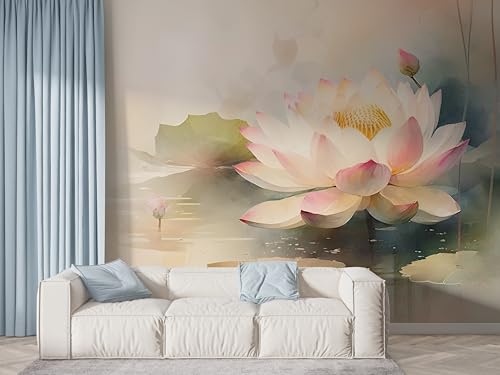 Lotus Blumen Tapete, Pflanzenteich Fototapete, Seerose Wandpapier, Vliestapete Selbstklebende Wand Deko, Motivtapeten Schlafzimmer Wohnzimmer, 450x315 cm - F-485 Lotus Blumen Tapete, Pflanzenteich Fototapete, Seerose Wandpapier, Vliestapete Selbstklebende Wand Deko, Motivtapeten Schlafzimmer Wohnzimmer, 450x315 cm - F-485 von Boceoey