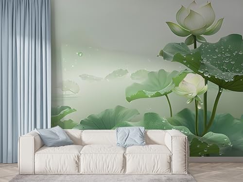 Lotus Botanisch Tapete, Orientalische Blumen Fototapete, Aquarell Wandpapier, Vliestapete Selbstklebende Wand Deko, Motivtapeten Schlafzimmer Wohnzimmer, 250x175 cm - F-422 von Boceoey