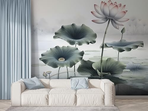 Lotus Floral Tapete, Botanisch Fototapete, Aquarell Wandpapier, Vliestapete Selbstklebende Wand Deko, Motivtapeten Schlafzimmer Wohnzimmer, 200x140 cm - F-517 von Boceoey