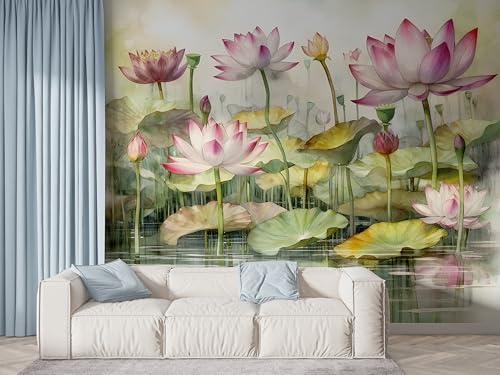 Lotus Floral Tapete, Botanisch Fototapete, Aquarell Wandpapier, Vliestapete Selbstklebende Wand Deko, Motivtapeten Schlafzimmer Wohnzimmer, 200x140 cm - F-529 Lotus Floral Tapete, Botanisch Fototapete, Aquarell Wandpapier, Vliestapete Selbstklebende Wand Deko, Motivtapeten Schlafzimmer Wohnzimmer, 200x140 cm - F-529 von Boceoey