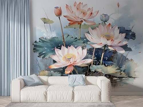 Lotus Floral Tapete, Botanisch Fototapete, Aquarell Wandpapier, Vliestapete Selbstklebende Wand Deko, Motivtapeten Schlafzimmer Wohnzimmer, 300x210 cm - F-535 Lotus Floral Tapete, Botanisch Fototapete, Aquarell Wandpapier, Vliestapete Selbstklebende Wand Deko, Motivtapeten Schlafzimmer Wohnzimmer, 300x210 cm - F-535 von Boceoey