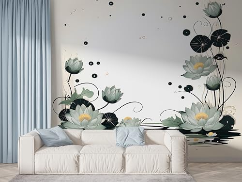 Lotus Floral Tapete, Botanisch Fototapete, Aquarell Wandpapier, Vliestapete Selbstklebende Wand Deko, Motivtapeten Schlafzimmer Wohnzimmer, 450x315 cm - F-475 Lotus Floral Tapete, Botanisch Fototapete, Aquarell Wandpapier, Vliestapete Selbstklebende Wand Deko, Motivtapeten Schlafzimmer Wohnzimmer, 450x315 cm - F-475 von Boceoey