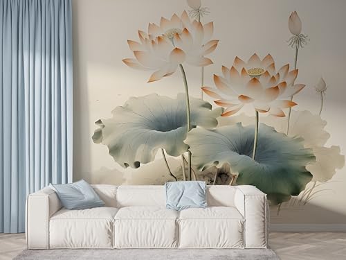 Lotus Floral Tapete, Botanisch Fototapete, Aquarell Wandpapier, Vliestapete Selbstklebende Wand Deko, Motivtapeten Schlafzimmer Wohnzimmer, 450x315 cm - F-499 Lotus Floral Tapete, Botanisch Fototapete, Aquarell Wandpapier, Vliestapete Selbstklebende Wand Deko, Motivtapeten Schlafzimmer Wohnzimmer, 450x315 cm - F-499 von Boceoey