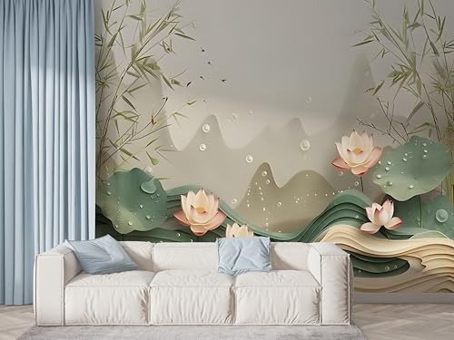 Lotus Floral Tapete, Botanisch Fototapete, Aquarell Wandpapier, Vliestapete Selbstklebende Wand Deko, Motivtapeten Schlafzimmer Wohnzimmer, 450x315 cm - F-541 Lotus Floral Tapete, Botanisch Fototapete, Aquarell Wandpapier, Vliestapete Selbstklebende Wand Deko, Motivtapeten Schlafzimmer Wohnzimmer, 450x315 cm - F-541 von Boceoey