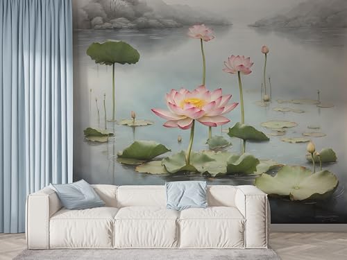 Lotus Seerose Tapete, Pflanzen Fototapete, Orientalische Blumen Wandpapier, Vliestapete Selbstklebende Wand Deko, Motivtapeten Schlafzimmer Wohnzimmer, 100x70 cm - F-507 von Boceoey