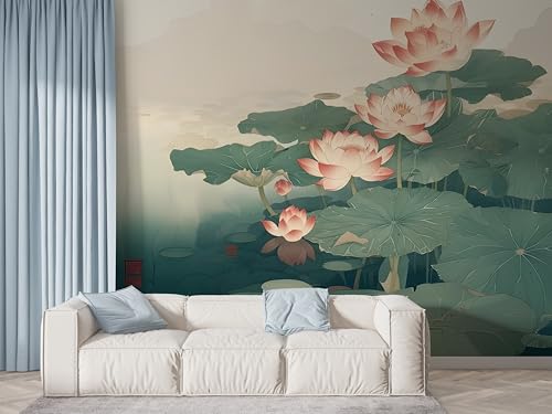 Lotus Seerose Tapete, Pflanzen Fototapete, Orientalische Blumen Wandpapier, Vliestapete Selbstklebende Wand Deko, Motivtapeten Schlafzimmer Wohnzimmer, 300x210 cm - F-453 Lotus Seerose Tapete, Pflanzen Fototapete, Orientalische Blumen Wandpapier, Vliestapete Selbstklebende Wand Deko, Motivtapeten Schlafzimmer Wohnzimmer, 300x210 cm - F-453 von Boceoey