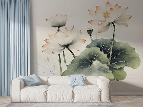 Lotus Seerose Tapete, Pflanzen Fototapete, Orientalische Blumen Wandpapier, Vliestapete Selbstklebende Wand Deko, Motivtapeten Schlafzimmer Wohnzimmer, 300x210 cm - F-495 Lotus Seerose Tapete, Pflanzen Fototapete, Orientalische Blumen Wandpapier, Vliestapete Selbstklebende Wand Deko, Motivtapeten Schlafzimmer Wohnzimmer, 300x210 cm - F-495 von Boceoey