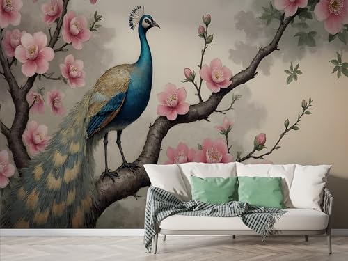 Pfau Blüte Zweig Tapete, Botanisch Fototapete, Zweig Wandpapier, Vliestapete Selbstklebende Wand Deko, Motivtapeten Schlafzimmer Wohnzimmer, 400x280 cm - F-294 Pfau Blüte Zweig Tapete, Botanisch Fototapete, Zweig Wandpapier, Vliestapete Selbstklebende Wand Deko, Motivtapeten Schlafzimmer Wohnzimmer, 400x280 cm - F-294 von Boceoey