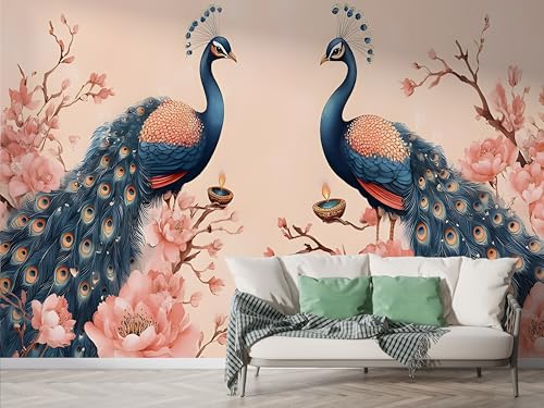 Pfau Blütenzweig Tapete, Vogel Fototapete, Tier Wandpapier, Vliestapete Selbstklebende Wand Deko, Motivtapeten Schlafzimmer Wohnzimmer, 300x210 cm - F-188 Pfau Blütenzweig Tapete, Vogel Fototapete, Tier Wandpapier, Vliestapete Selbstklebende Wand Deko, Motivtapeten Schlafzimmer Wohnzimmer, 300x210 cm - F-188 von Boceoey