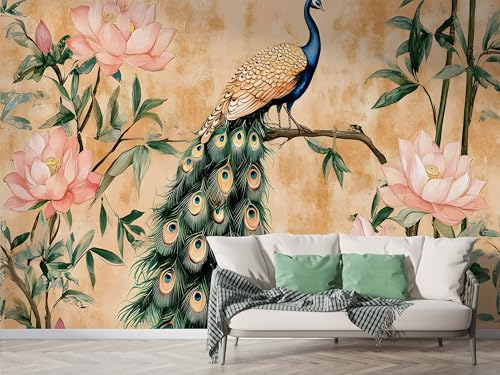 Pfau Lotus Tapete, Bambus Fototapete, Botanisch Wandpapier, Vliestapete Selbstklebende Wand Deko, Motivtapeten Schlafzimmer Wohnzimmer, 400x280 cm - F-269 Pfau Lotus Tapete, Bambus Fototapete, Botanisch Wandpapier, Vliestapete Selbstklebende Wand Deko, Motivtapeten Schlafzimmer Wohnzimmer, 400x280 cm - F-269 von Boceoey