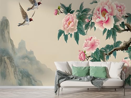 Pfingstrose Vogel Tapete, Blumenzweig Fototapete, Berglandschaft Wandpapier, Vliestapete Selbstklebende Wand Deko, Motivtapeten Schlafzimmer Wohnzimmer, 100x70 cm - F-319 Pfingstrose Vogel Tapete, Blumenzweig Fototapete, Berglandschaft Wandpapier, Vliestapete Selbstklebende Wand Deko, Motivtapeten Schlafzimmer Wohnzimmer, 100x70 cm - F-319 von Boceoey