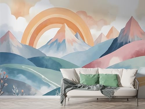 Regenbogen Berg Tapete, Landschaft Fototapete, Wildblumen Wandpapier, Vliestapete Selbstklebende Wand Deko, Motivtapeten Schlafzimmer Wohnzimmer, 450x315 cm - F-343 Regenbogen Berg Tapete, Landschaft Fototapete, Wildblumen Wandpapier, Vliestapete Selbstklebende Wand Deko, Motivtapeten Schlafzimmer Wohnzimmer, 450x315 cm - F-343 von Boceoey