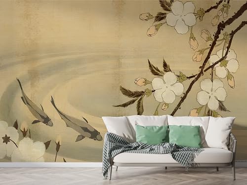 Retro Selbstklebende Tapete Blume Zweig Wandbilder, Vlies Fototapete mit Koi Aquarell Motiv, 3D Effekt Wandtapete Deko, Abziehen & Aufkleben, 300x210 cm - M-560 Retro Selbstklebende Tapete Blume Zweig Wandbilder, Vlies Fototapete mit Koi Aquarell Motiv, 3D Effekt Wandtapete Deko, Abziehen & Aufkleben, 300x210 cm - M-560 von Boceoey