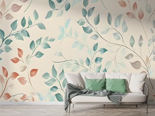 Selbstklebende Tapete Blatt Geometrie Wandbilder, Vlies Fototapete mit Tropisch Botanisch Motiv, 3D Effekt Wandtapete Deko, Abziehen & Aufkleben, 400x280 cm - F-266 von Boceoey