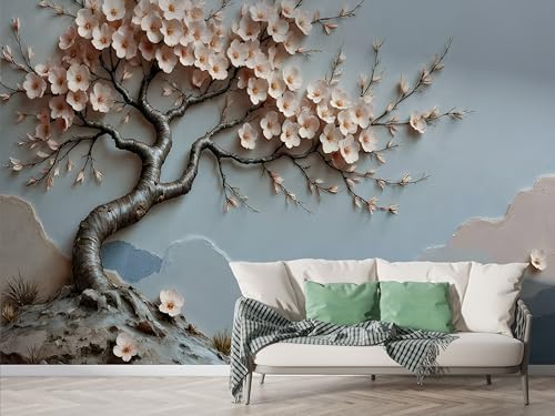 Selbstklebende Tapete Blühender Zweig Berg Wandbilder, Vlies Fototapete mit Landschaft Aquarell Motiv, 3D Effekt Wandtapete Deko, Abziehen & Aufkleben, 400x280 cm - F-197 Selbstklebende Tapete Blühender Zweig Berg Wandbilder, Vlies Fototapete mit Landschaft Aquarell Motiv, 3D Effekt Wandtapete Deko, Abziehen & Aufkleben, 400x280 cm - F-197 von Boceoey