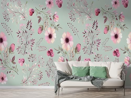 Selbstklebende Tapete Blumenzweig Botanisch Wandbilder, Vlies Fototapete mit Wildblume Aquarell Motiv, 3D Effekt Wandtapete Deko, Abziehen & Aufkleben, 450x315 cm - F-161 Selbstklebende Tapete Blumenzweig Botanisch Wandbilder, Vlies Fototapete mit Wildblume Aquarell Motiv, 3D Effekt Wandtapete Deko, Abziehen & Aufkleben, 450x315 cm - F-161 von Boceoey