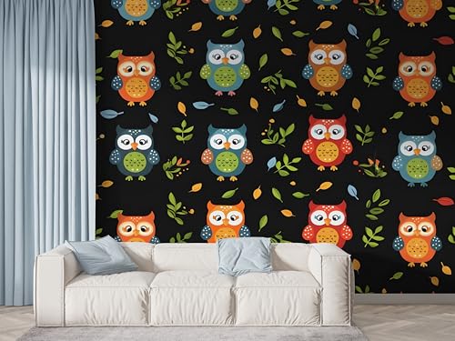 Selbstklebende Tapete Halloween Eule Wandbilder, Vlies Fototapete mit Botanisch Grün Blatt Motiv, 3D Effekt Wandtapete Deko, Abziehen & Aufkleben, 400x280 cm - F-586 von Boceoey