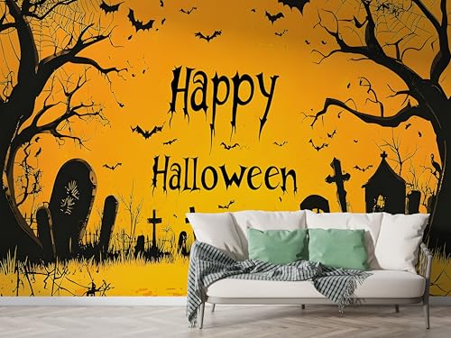 Selbstklebende Tapete Halloween Fledermaus Wandbilder, Vlies Fototapete mit Grabstein Wald Motiv, 3D Effekt Wandtapete Deko, Abziehen & Aufkleben, 450x315 cm - F-386 Selbstklebende Tapete Halloween Fledermaus Wandbilder, Vlies Fototapete mit Grabstein Wald Motiv, 3D Effekt Wandtapete Deko, Abziehen & Aufkleben, 450x315 cm - F-386 von Boceoey