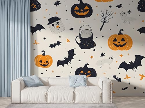 Selbstklebende Tapete Halloween Fledermaus Wandbilder, Vlies Fototapete mit Kürbis Geist Motiv, 3D Effekt Wandtapete Deko, Abziehen & Aufkleben, 200x140 cm - F-596 Selbstklebende Tapete Halloween Fledermaus Wandbilder, Vlies Fototapete mit Kürbis Geist Motiv, 3D Effekt Wandtapete Deko, Abziehen & Aufkleben, 200x140 cm - F-596 von Boceoey