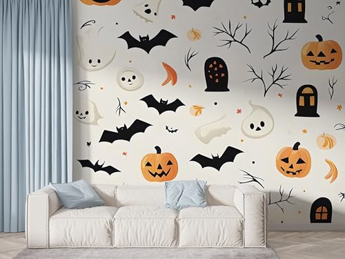 Selbstklebende Tapete Halloween Fledermaus Wandbilder, Vlies Fototapete mit Kürbis Grabstein Motiv, 3D Effekt Wandtapete Deko, Abziehen & Aufkleben, 450x315 cm - F-628 Selbstklebende Tapete Halloween Fledermaus Wandbilder, Vlies Fototapete mit Kürbis Grabstein Motiv, 3D Effekt Wandtapete Deko, Abziehen & Aufkleben, 450x315 cm - F-628 von Boceoey