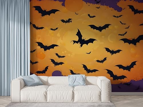 Selbstklebende Tapete Halloween Fledermaus Wandbilder, Vlies Fototapete mit Mond Sternenhimmel Motiv, 3D Effekt Wandtapete Deko, Abziehen & Aufkleben, 150x100 cm - F-552 Selbstklebende Tapete Halloween Fledermaus Wandbilder, Vlies Fototapete mit Mond Sternenhimmel Motiv, 3D Effekt Wandtapete Deko, Abziehen & Aufkleben, 150x100 cm - F-552 von Boceoey