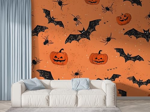 Selbstklebende Tapete Halloween Fledermaus Wandbilder, Vlies Fototapete mit Spinne Kürbis Motiv, 3D Effekt Wandtapete Deko, Abziehen & Aufkleben, 150x100 cm - F-648 Selbstklebende Tapete Halloween Fledermaus Wandbilder, Vlies Fototapete mit Spinne Kürbis Motiv, 3D Effekt Wandtapete Deko, Abziehen & Aufkleben, 150x100 cm - F-648 von Boceoey