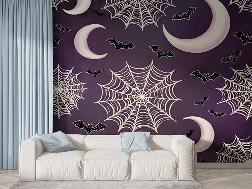 Selbstklebende Tapete Halloween Fledermaus Wandbilder, Vlies Fototapete mit Spinne Netz Mond Sternenhimmel Motiv, 3D Effekt Wandtapete Deko, Abziehen & Aufkleben, 400x280 cm - F-616 Selbstklebende Tapete Halloween Fledermaus Wandbilder, Vlies Fototapete mit Spinne Netz Mond Sternenhimmel Motiv, 3D Effekt Wandtapete Deko, Abziehen & Aufkleben, 400x280 cm - F-616 von Boceoey