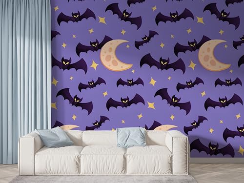 Selbstklebende Tapete Halloween Fledermaus Wandbilder, Vlies Fototapete mit Sterne Mond Motiv, 3D Effekt Wandtapete Deko, Abziehen & Aufkleben, 450x315 cm - F-620 Selbstklebende Tapete Halloween Fledermaus Wandbilder, Vlies Fototapete mit Sterne Mond Motiv, 3D Effekt Wandtapete Deko, Abziehen & Aufkleben, 450x315 cm - F-620 von Boceoey