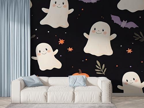 Selbstklebende Tapete Halloween Geist Wandbilder, Vlies Fototapete mit Fledermaus Kürbis Motiv, 3D Effekt Wandtapete Deko, Abziehen & Aufkleben, 400x280 cm - F-654 Selbstklebende Tapete Halloween Geist Wandbilder, Vlies Fototapete mit Fledermaus Kürbis Motiv, 3D Effekt Wandtapete Deko, Abziehen & Aufkleben, 400x280 cm - F-654 von Boceoey