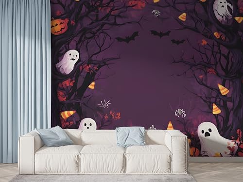 Selbstklebende Tapete Halloween Geist Wandbilder, Vlies Fototapete mit Fledermaus Süßigkeiten Party Motiv, 3D Effekt Wandtapete Deko, Abziehen & Aufkleben, 400x280 cm - F-558 Selbstklebende Tapete Halloween Geist Wandbilder, Vlies Fototapete mit Fledermaus Süßigkeiten Party Motiv, 3D Effekt Wandtapete Deko, Abziehen & Aufkleben, 400x280 cm - F-558 von Boceoey
