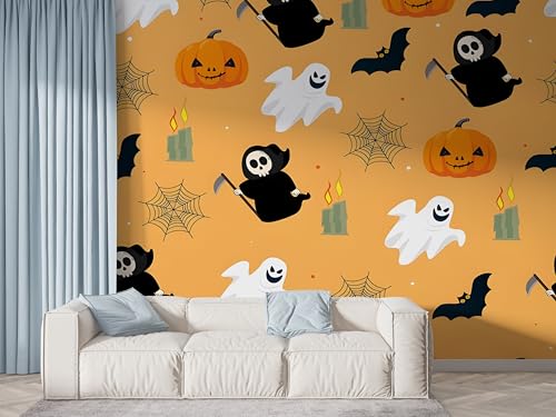 Selbstklebende Tapete Halloween Geist Wandbilder, Vlies Fototapete mit Kürbis Fledermaus Spinnennetz Motiv, 3D Effekt Wandtapete Deko, Abziehen & Aufkleben, 250x175 cm - F-642 Selbstklebende Tapete Halloween Geist Wandbilder, Vlies Fototapete mit Kürbis Fledermaus Spinnennetz Motiv, 3D Effekt Wandtapete Deko, Abziehen & Aufkleben, 250x175 cm - F-642 von Boceoey