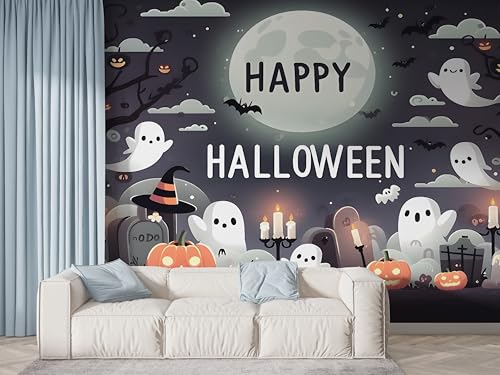 Selbstklebende Tapete Halloween Geist Wandbilder, Vlies Fototapete mit Kürbis Grabstein Motiv, 3D Effekt Wandtapete Deko, Abziehen & Aufkleben, 400x280 cm - F-590 Selbstklebende Tapete Halloween Geist Wandbilder, Vlies Fototapete mit Kürbis Grabstein Motiv, 3D Effekt Wandtapete Deko, Abziehen & Aufkleben, 400x280 cm - F-590 von Boceoey