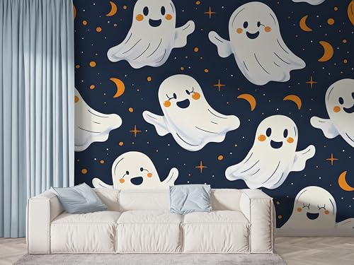 Selbstklebende Tapete Halloween Geist Wandbilder, Vlies Fototapete mit Kürbis Sternenhimmel Motiv, 3D Effekt Wandtapete Deko, Abziehen & Aufkleben, 100x70 cm - F-664 Selbstklebende Tapete Halloween Geist Wandbilder, Vlies Fototapete mit Kürbis Sternenhimmel Motiv, 3D Effekt Wandtapete Deko, Abziehen & Aufkleben, 100x70 cm - F-664 von Boceoey