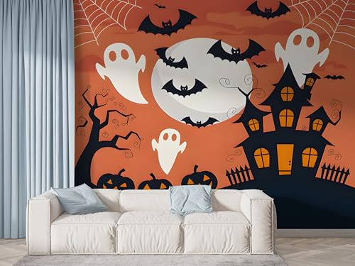 Selbstklebende Tapete Halloween Geist Wandbilder, Vlies Fototapete mit Schloss Kürbis Motiv, 3D Effekt Wandtapete Deko, Abziehen & Aufkleben, 150x100 cm - F-600 Selbstklebende Tapete Halloween Geist Wandbilder, Vlies Fototapete mit Schloss Kürbis Motiv, 3D Effekt Wandtapete Deko, Abziehen & Aufkleben, 150x100 cm - F-600 von Boceoey