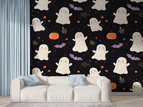 Selbstklebende Tapete Halloween Geist Wandbilder, Vlies Fototapete mit Spinnennetz Fledermaus Botanisch Motiv, 3D Effekt Wandtapete Deko, Abziehen & Aufkleben, 400x280 cm - F-666 Selbstklebende Tapete Halloween Geist Wandbilder, Vlies Fototapete mit Spinnennetz Fledermaus Botanisch Motiv, 3D Effekt Wandtapete Deko, Abziehen & Aufkleben, 400x280 cm - F-666 von Boceoey