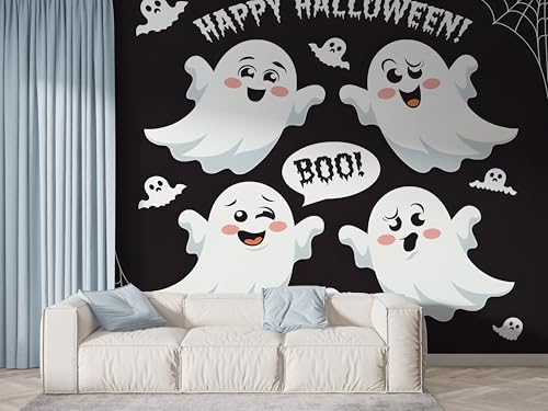 Selbstklebende Tapete Halloween Geist Wandbilder, Vlies Fototapete mit Spinnennetz Sternenhimmel Motiv, 3D Effekt Wandtapete Deko, Abziehen & Aufkleben, 150x100 cm - F-584 von Boceoey