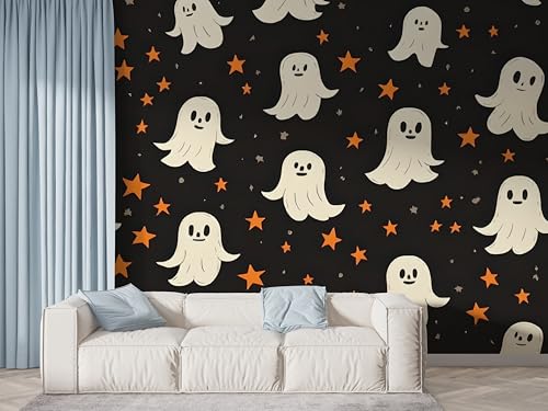 Selbstklebende Tapete Halloween Geist Wandbilder, Vlies Fototapete mit Sternenhimmel Niedlich Geist Motiv, 3D Effekt Wandtapete Deko, Abziehen & Aufkleben, 150x100 cm - F-662 Selbstklebende Tapete Halloween Geist Wandbilder, Vlies Fototapete mit Sternenhimmel Niedlich Geist Motiv, 3D Effekt Wandtapete Deko, Abziehen & Aufkleben, 150x100 cm - F-662 von Boceoey