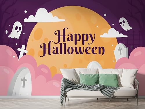 Selbstklebende Tapete Halloween Geist Wandbilder, Vlies Fototapete mit Vollmondnacht Grabstein Motiv, 3D Effekt Wandtapete Deko, Abziehen & Aufkleben, 450x315 cm - F-358 Selbstklebende Tapete Halloween Geist Wandbilder, Vlies Fototapete mit Vollmondnacht Grabstein Motiv, 3D Effekt Wandtapete Deko, Abziehen & Aufkleben, 450x315 cm - F-358 von Boceoey