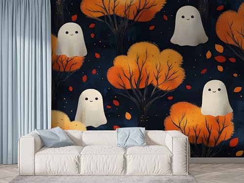 Selbstklebende Tapete Halloween Geist Wandbilder, Vlies Fototapete mit Wald Botanisch Motiv, 3D Effekt Wandtapete Deko, Abziehen & Aufkleben, 400x280 cm - F-604 von Boceoey