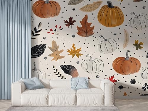 Selbstklebende Tapete Halloween Kürbis Wandbilder, Vlies Fototapete mit Ahornblatt Party Motiv, 3D Effekt Wandtapete Deko, Abziehen & Aufkleben, 450x315 cm - F-568 Selbstklebende Tapete Halloween Kürbis Wandbilder, Vlies Fototapete mit Ahornblatt Party Motiv, 3D Effekt Wandtapete Deko, Abziehen & Aufkleben, 450x315 cm - F-568 von Boceoey