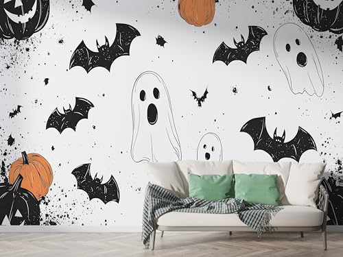Selbstklebende Tapete Halloween Kürbis Wandbilder, Vlies Fototapete mit Fledermaus Geister Motiv, 3D Effekt Wandtapete Deko, Abziehen & Aufkleben, 450x315 cm - F-347 Selbstklebende Tapete Halloween Kürbis Wandbilder, Vlies Fototapete mit Fledermaus Geister Motiv, 3D Effekt Wandtapete Deko, Abziehen & Aufkleben, 450x315 cm - F-347 von Boceoey