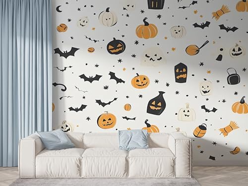 Selbstklebende Tapete Halloween Kürbis Wandbilder, Vlies Fototapete mit Fledermaus Grabstein Motiv, 3D Effekt Wandtapete Deko, Abziehen & Aufkleben, 200x140 cm - F-594 Selbstklebende Tapete Halloween Kürbis Wandbilder, Vlies Fototapete mit Fledermaus Grabstein Motiv, 3D Effekt Wandtapete Deko, Abziehen & Aufkleben, 200x140 cm - F-594 von Boceoey